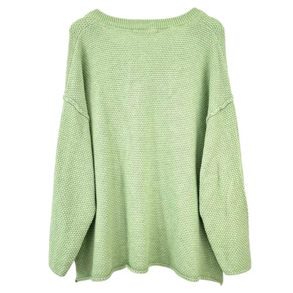 Free People FP Beach Hailee Sweater - Green Waffle Knit Slouchy Henley Top sz M - Picture 4 of 12